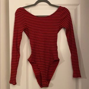 Red and black striped bodysuit